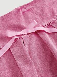 SHEIN MOD 粉桃色大碼牛仔裙，配有甜美蝴蝶結和荷葉邊，100％棉製成 - 粉色 - 查看 3