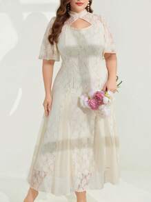 Modelyn Summer Plus Size Women Simple Solid Color Short Sleeve Dress - Apricot - View 1