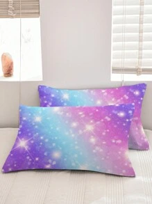 3入組女孩、男孩、女士用彩虹床品套裝，超柔軟、精細微纖維星空床品套裝，彩虹被套套裝配有閃亮星星圖案，包括1套被套和2個枕套（不含內芯） - 彩色 - 查看 3