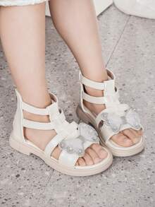 女童羅馬涼鞋，新款夏季平底防滑公主鞋，蝴蝶結設計，適合幼兒、小童、大童，沙灘鞋