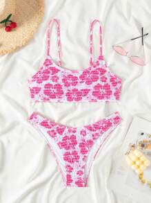 SHEIN Swim Women's Floral Print Halter Sexy Bikini Set For Vacation, Random Print,Summer Beach