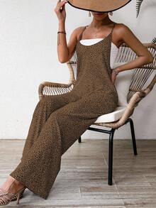 SHEIN LUNE Damski letni kombinezon w panterkę, na co dzień z paskiem typu spaghetti - Kolor khaki - Zobacz 6