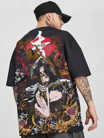 Plus Size Men Cartoon Print Short Sleeve Casual T-Shirt, Summer