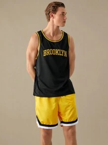 Manfinity VCAY 男士字母印花籃球針織休閒兩件套 - 黑色 - 查看 5