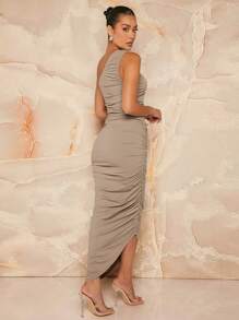 SHEIN Unity One Shoulder Ruched Bodycon Dress For Summer - Multicolor - View 3