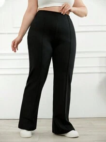 EURMUSE 95% CottonHigh Elastic Flare Comfortable Black  Pants - Black - View 5