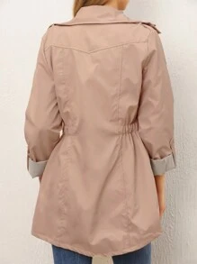 RueChic Zip Up Snap Button Elastic Waist Hooded Coat - Apricot - View 2