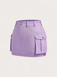 SHEIN MOD 大尺碼修身貨物休閒牛仔裙 - 紫色 - 查看 3