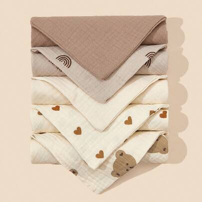 5pcs/Set Gauze Handkerchief Square Towels For Feeding