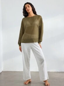 Ocili 女性實色簡約家居休閒上衣 - 綠色 - View 7