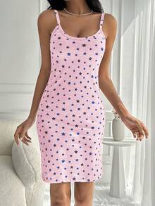 RueChic Star Print Cami Nightdress - Baby Pink - View 4