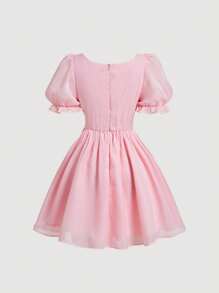 SHEIN MOD Vestido corto para mujer de estilo romántico princesa con decoración de lazo rosa - Rosa - Ver 2