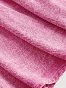 SHEIN MOD 粉桃色大碼牛仔裙，配有甜美蝴蝶結和荷葉邊，100％棉製成 - 粉色 - 查看 4