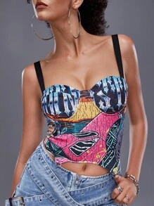 Sapstudio Artist Y2K Casual Anime Printed Crop Cami Top For Women, Slim Fit, Holiday, Vacation, Spring & Summer, Beach, Going Out, Festival, Ibiza Fits, Western Wear - Multicolor - View 1
