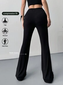 SHEIN EZwear 女式修身黑色工装喇叭裤 - 黑色 - 查看 2