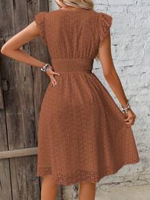 Breezaya Vestido diario simple de cuello en V para mujer - Marrón - Ver 2