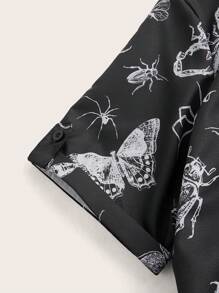 ROMWE Goth Women's Summer Casual Shirt Dress With Insect Print And Waist Tie - Black - View 5