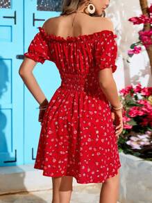 Vivid Eden Rochie de plajă cu talie înaltă, cu umeri de vacanță, cu volane, pentru femei, vară