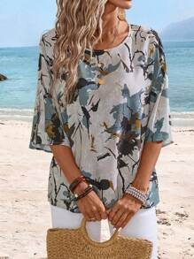 Sylviya Women's Casual Round Neck Printed Simple Daily Shirt (Random Print) - Multicolor - View 3