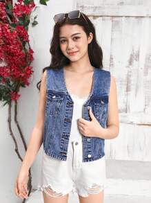 SHEIN Áo khoác mùa hè có túi nắp dành cho nữ tuổi teen - Màu xanh lam - Xem 3