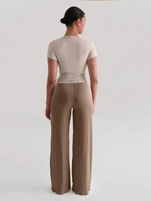 Quần dài ống đứng lưng cao co giãn thời trang XLLAIS dành cho nữ - Màu Khaki - Xem 7