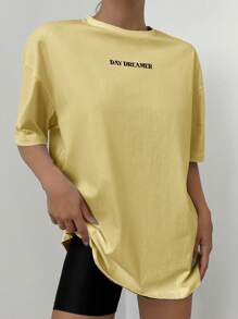 SHEIN Cottnline 女款蝴蝶字母印花垂肩t恤 - 黃色 - 查看 4