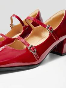 MOTF PREMIUM VINTAGE WOMEN BUCKLE HIGH HEEL PUMPS - Red - View 9
