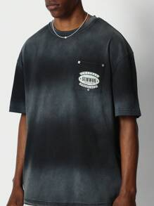 SUMWON Camiseta de manga corta con lavado y ajuste regular, con gráfico impreso en la espalda
