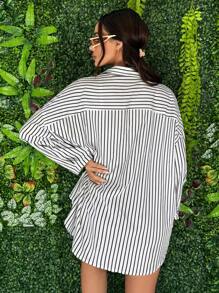 SHEIN SXY Camisa suelta de rayas de manga larga para las vacaciones de verano