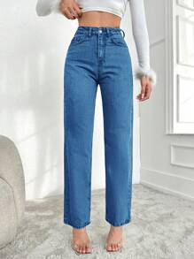 EURMUSE Women'S Straight Leg Jeans - Navy Blue - View 3