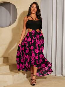 SHEIN SXY Mono casual y simple de mujer estilo BOHO con estampado floral para uso diario en vacaciones de verano en la playa