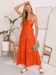 SHEIN LUNE Women's Summer Casual Long Strap Bowknot Dress Dress