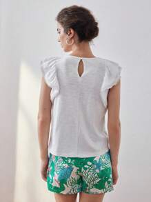 MOTF PREMIUM LACE YOKE RUFFLE ARMHOLE TEE - White - View 4