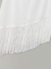 Ladies' Solid Color Fringe Hem Backless Halter Cover-Up Dress For Beach Vacation Summer - White - View 8