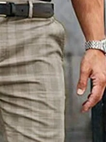 Men's Plaid Casual Commuter Versatile Cropped Pants - Khaki - View 4