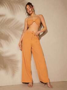Hauture Conjunto de top con lazo y pantalones de pierna ancha estilo boho - Naranja - Ver 7