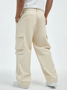 Manfinity VCAY Men's Solid Color Utility Pants With Multiple Pockets And Straight Leg Design Cargo Going Out