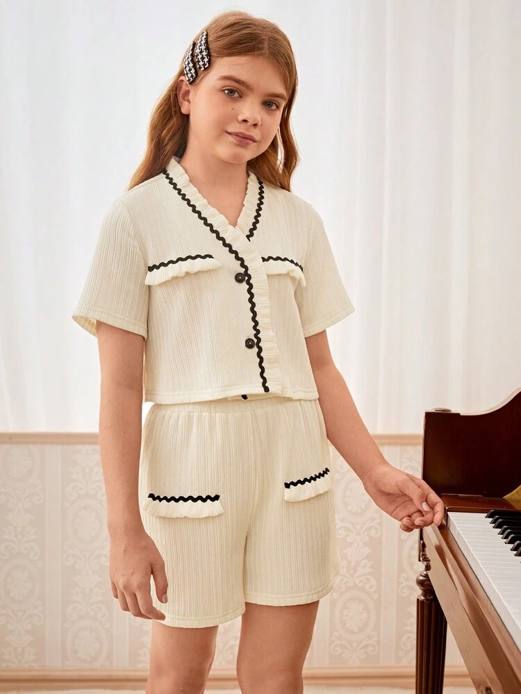 Tween Girl Elegant Casual Holiday Party Ladylike Summer Blouse And Skirt 2pcs Outfits