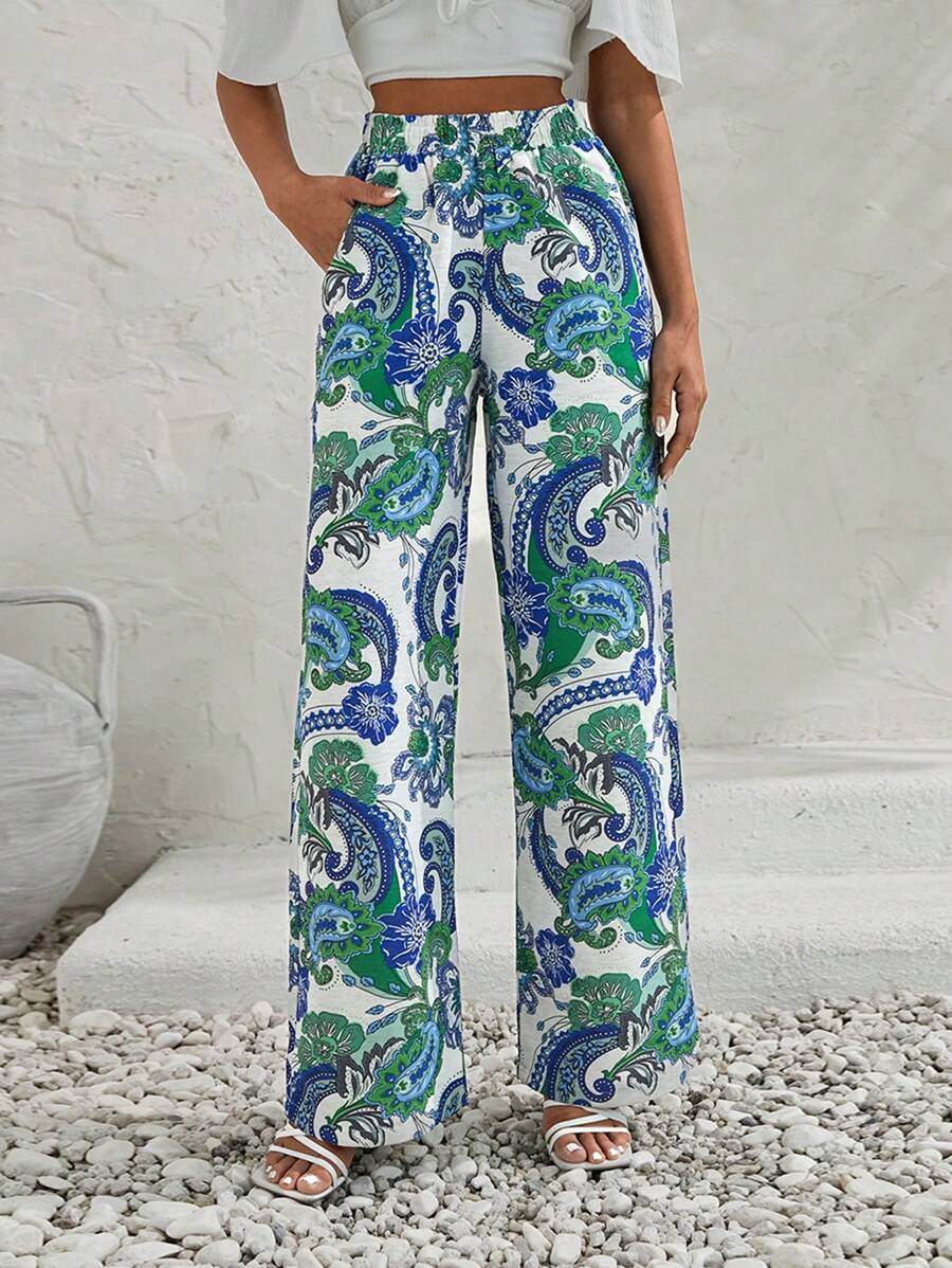 EURMUSE Women Multicolor Printed Linen Pants 220 - Multicolor - View 1