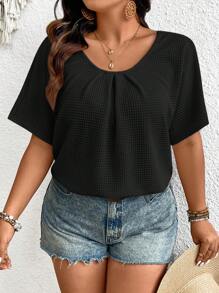 SHEIN Frenchy Plus Size Ren Splice Áo thun thông thường có họa tiết ở lưng cho kỳ nghỉ - màu đen - Xem 2