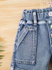 Baby Girl Light Washed Blue Ruffle Waist Cute & Versatile Denim Shorts - Light Wash - View 4