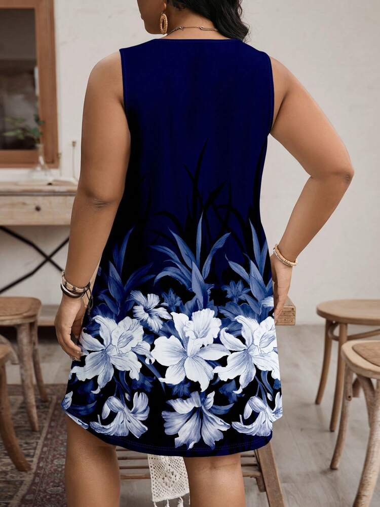 Women's Plus Size Casual Simple Round Neck Sleeveless Dress, Suitable For Summer,Beach Dress Sundress,Holiday Outfits Boho Suitable For Going Out Chic Dress,Spring/Vacation