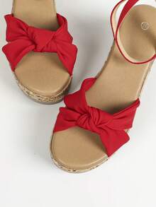 Fashionable Women Beach Sandals, Beaded Ankle Strap Wedge Heel Sandals - Red - View 4