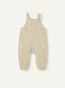 Cozy Pixies Bộ áo liền quần màu trơn thông thường & đa năng cho bé trai có nút trang trí - Màu be - Xem 2