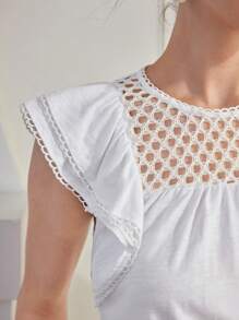 MOTF PREMIUM LACE YOKE RUFFLE ARMHOLE TEE - White - View 10