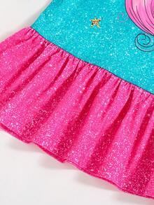 SHEIN Vestido de niña joven anti inflamable veraniego, holgado y casual con patrón de unicornio lindo para dormir - Rosa - Ver 3