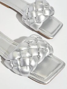 SHUZIA Women Solid Color Square Toe Summer Casual Fashion Anti-Slip Flat Sandals - Silver - View 4