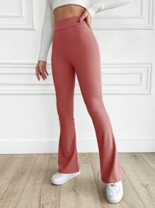 EURMUSE Women's Solid Color Bell-Bottom Pants - Dusty Pink - View 5