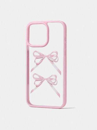 Kawaii Pink Bowknot Printed Phone Case With Pink Edge, Compatible With IPhone12/13/14 Series And Other Models