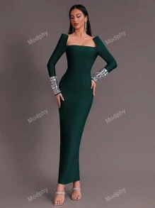 Modphy New Rhinestone Bandage Strapless Dress, Ladies Formal Wedding Party Gown, Eid Celebration Dress,Evening,Wedding Guest